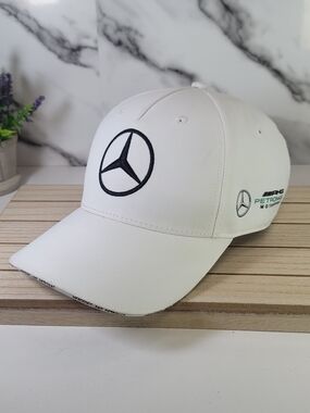 Mercedes Benz Petronas White Embroidered Baseball Cap. Adjustable